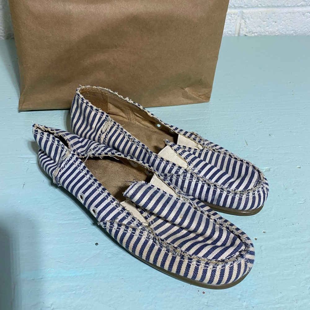 Striped Blue and White Women's Loafers